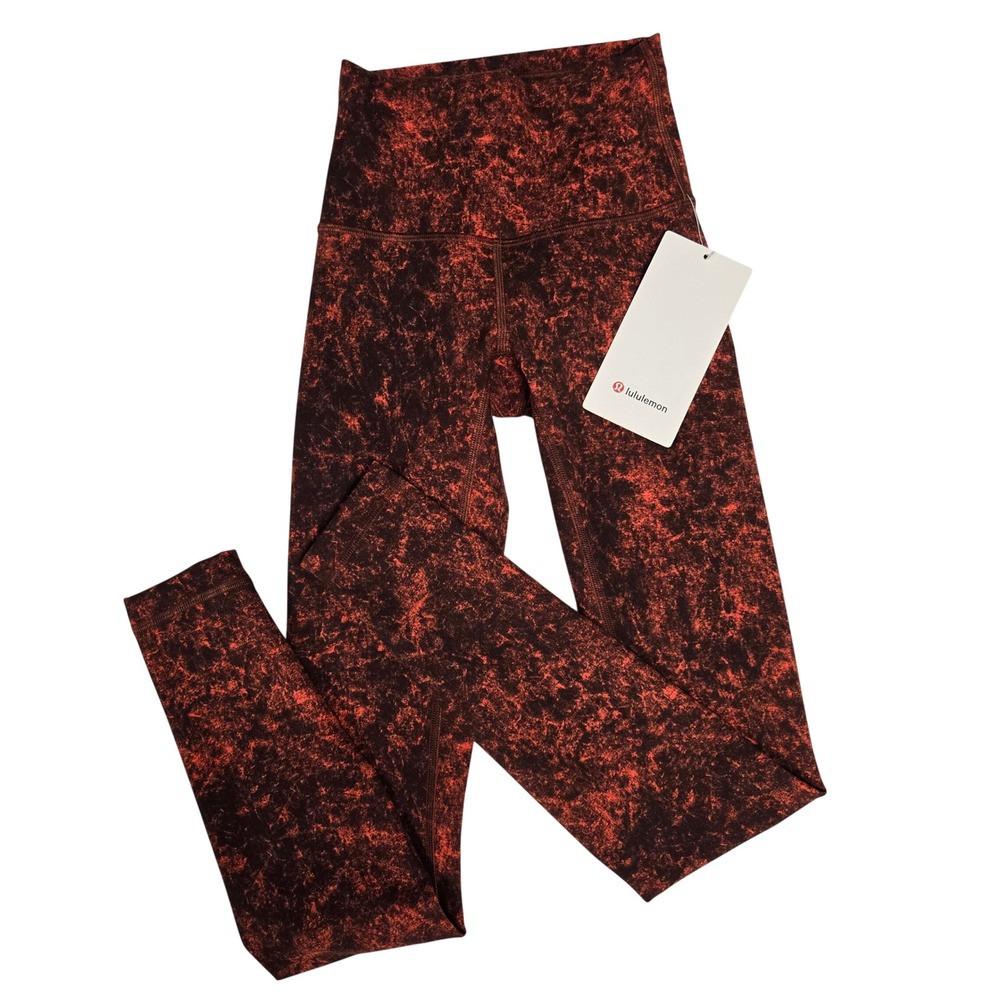 Lululemon Wunder Train HR Tight 28" Denim Wash Autumn Red Black DWAR Size 0 NWT